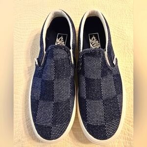 NWOT Vans Ladies Denim Checkerboard Classic Slip-On Sneakers
